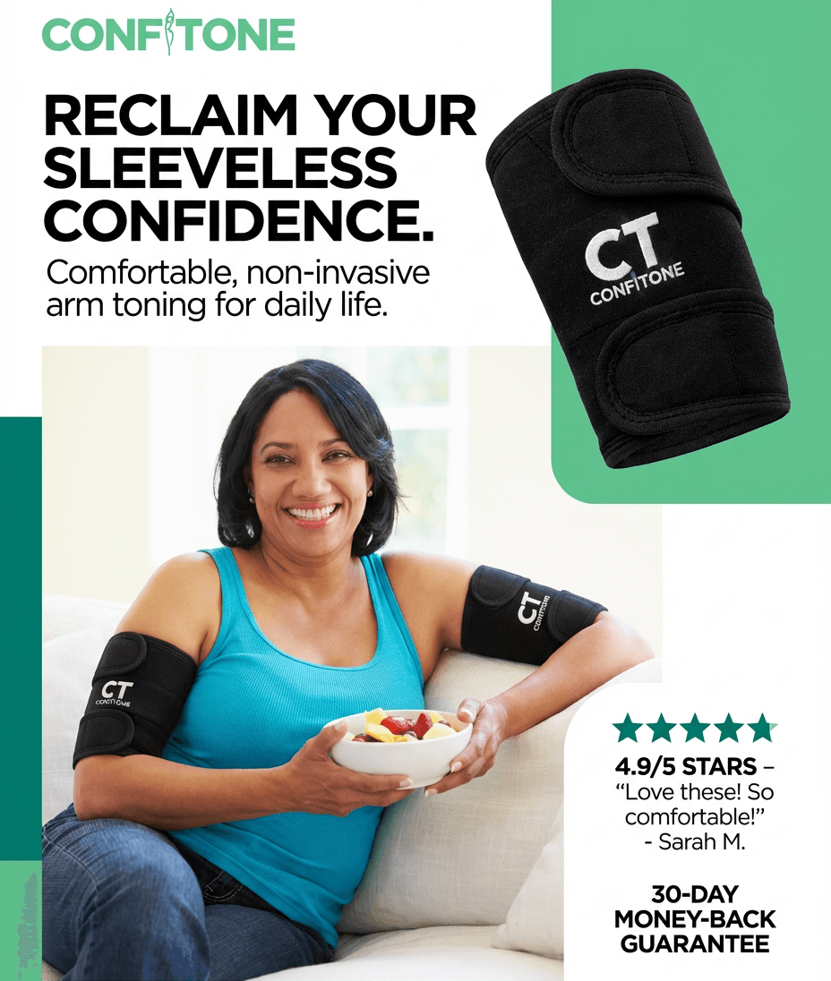 Woman wearing Confitone arm toning sleeves